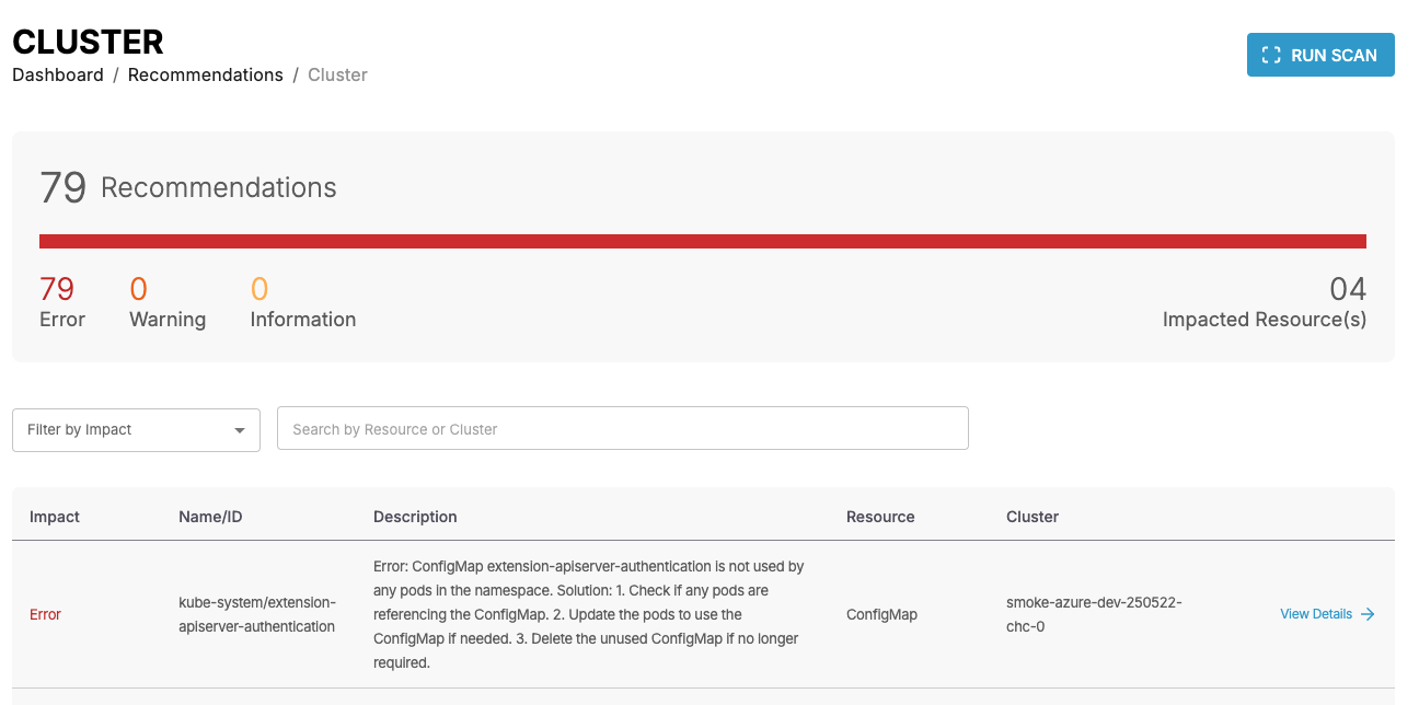 Screenshot of AI cluster recommendations