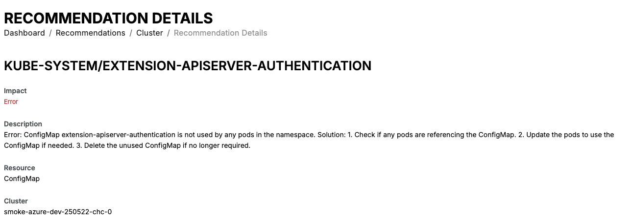 Screenshot of AI recommendations details