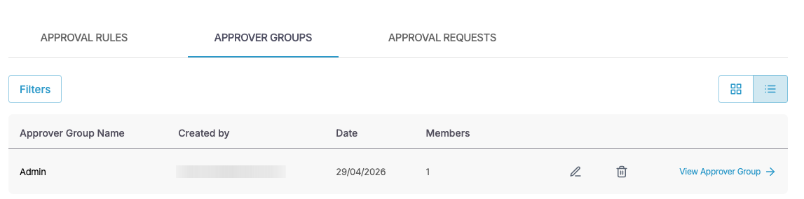Screenshot of approval groups