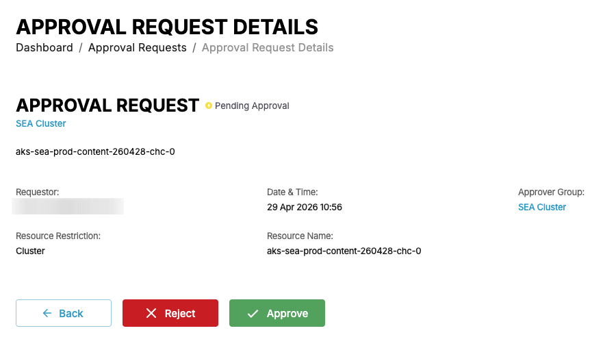Screenshot of approval request details page