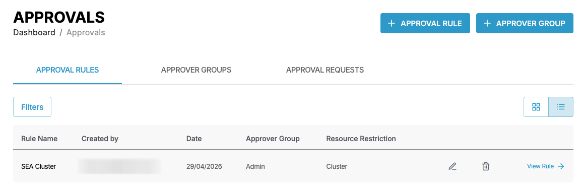 Screenshot of approval rules