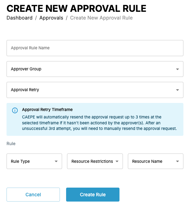 Screenshot of create approval rule page