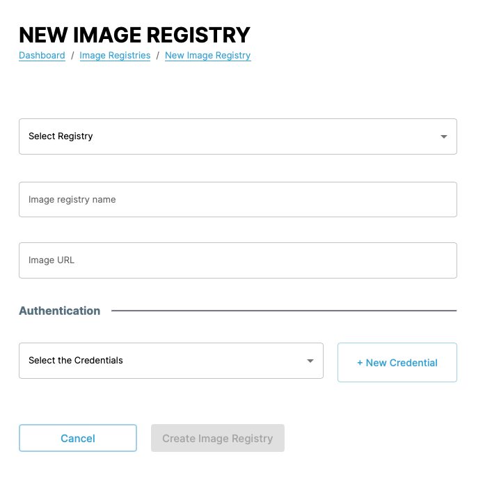 Screenshot of image registry configuration page
