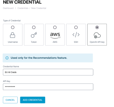 Screenshot of Open AI credentials