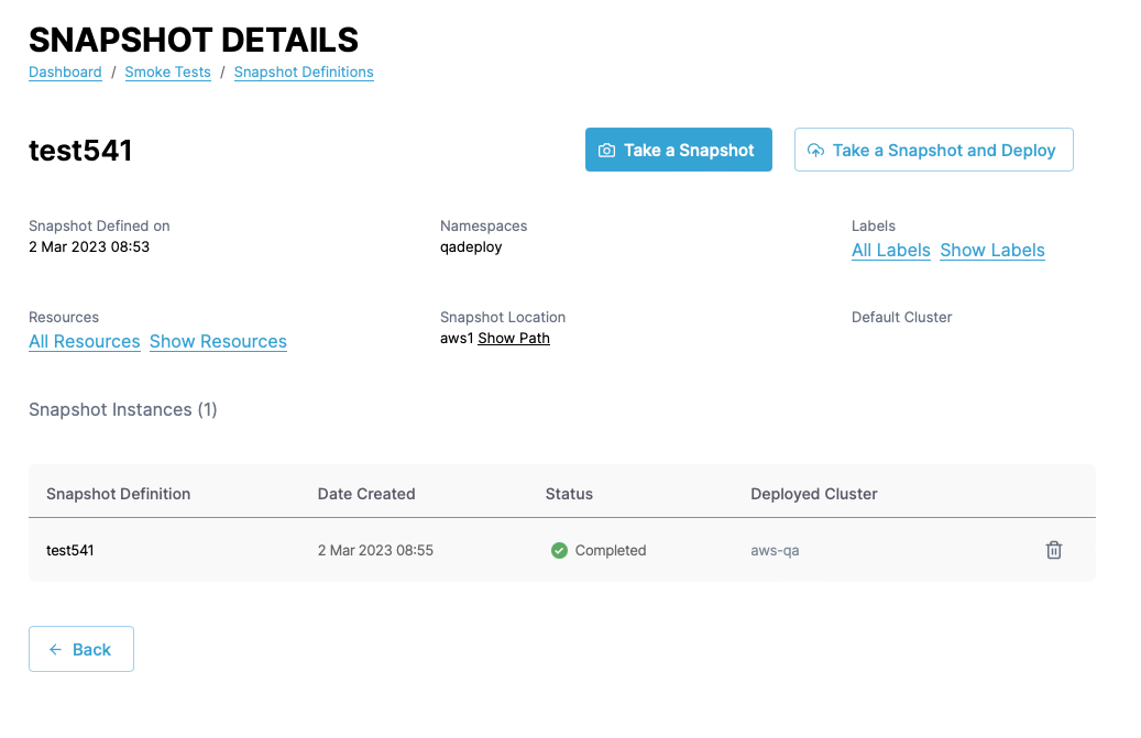 Screenshot of deployment details page
