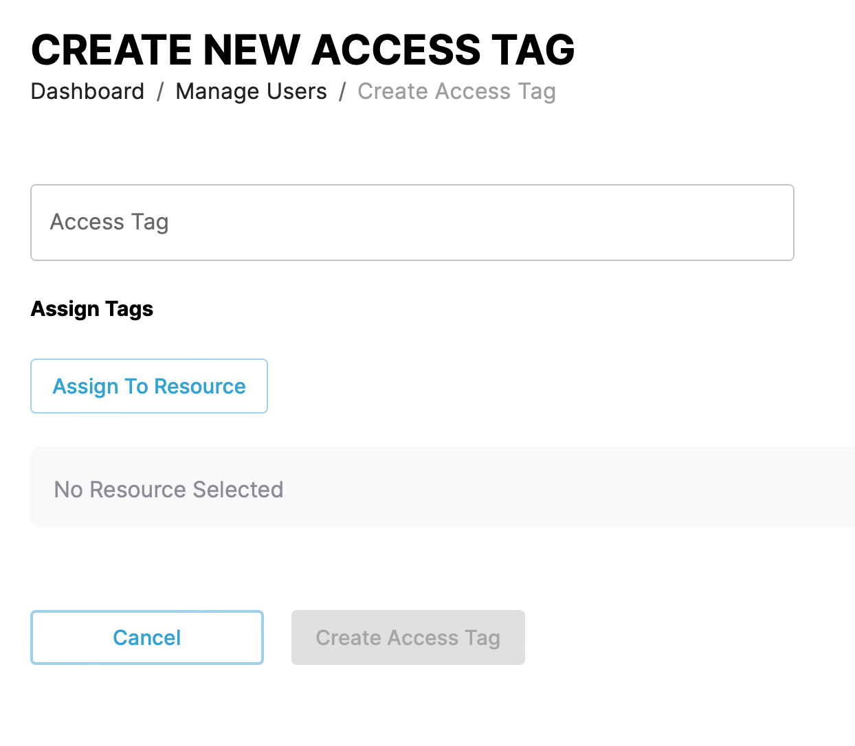 Screenshot of creating an access tag