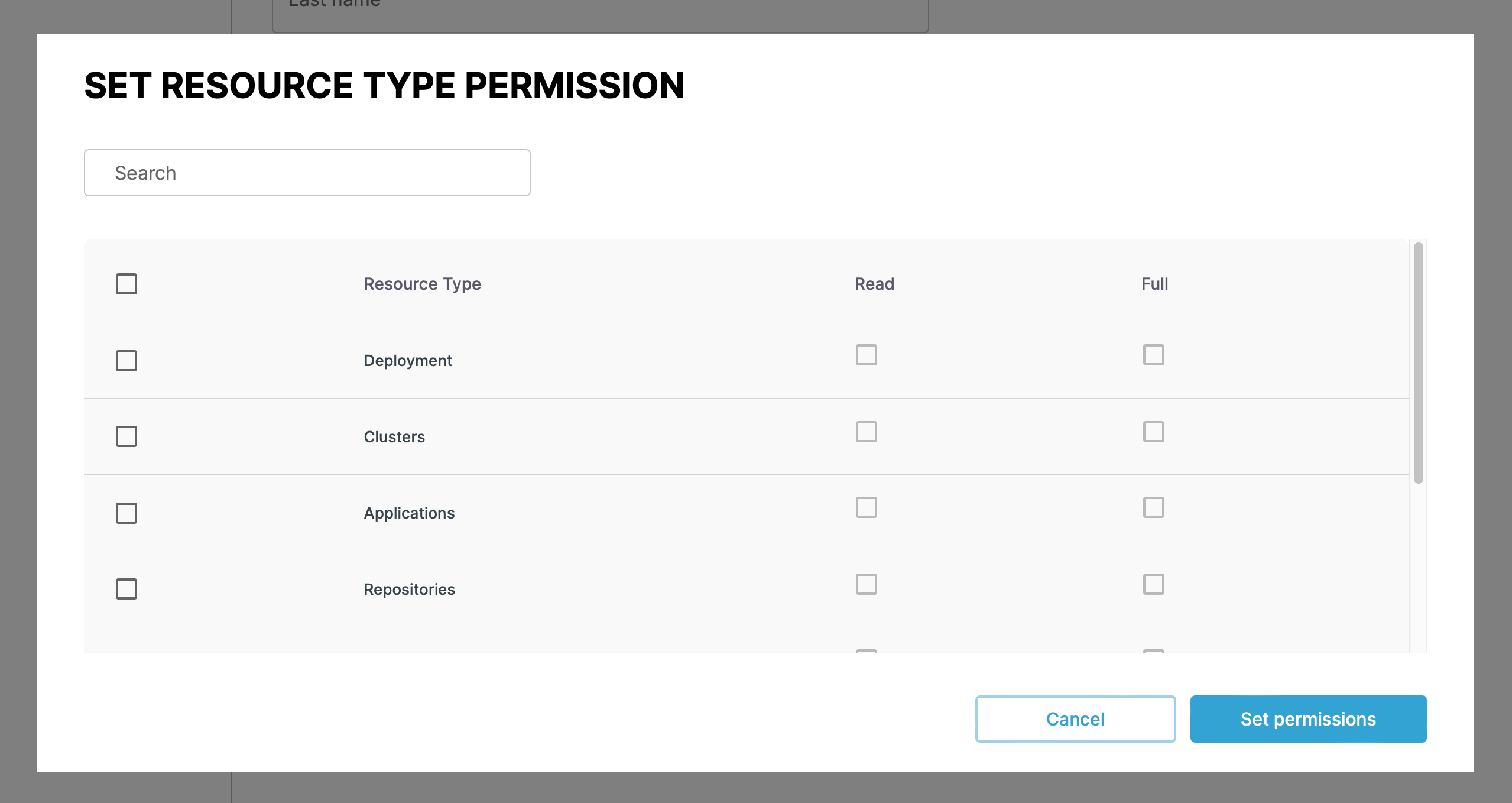 Screenshot of changing user access permissions