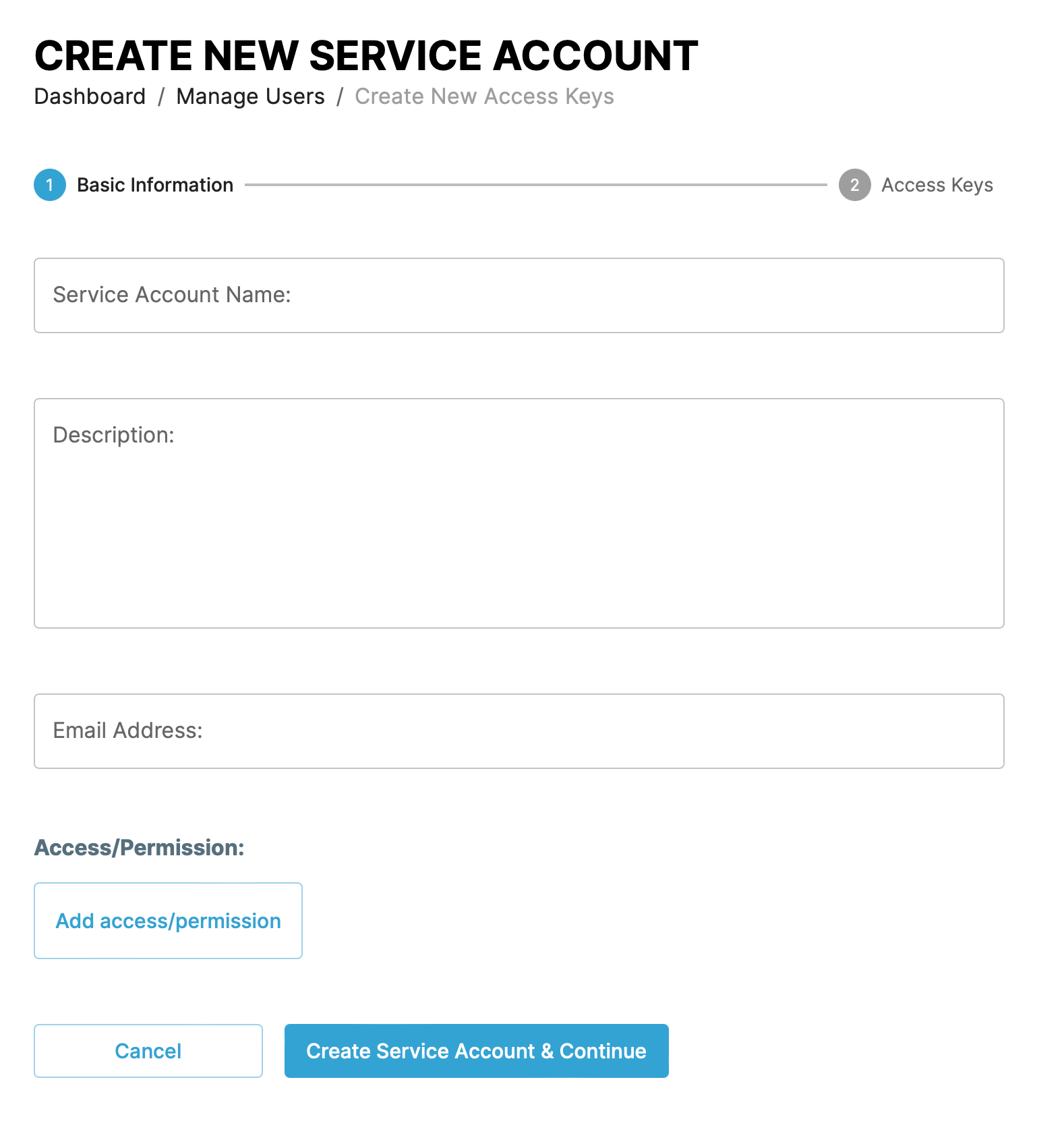 Screenshot of creating a service account user